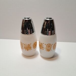 Pyrex White and Gold Floral Salt and Pepper Shakers